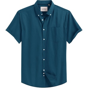 image:imageMens Oxford Dress Shirt Short Sleeve Button Down Collar Summer Casual ShirtPeacock Blue