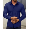 image:imageAlimens amp Gentle Mens Dress Shirts Stretch Muscle Fit Wrinkle Free Long Sleeve Button Down Shirt Casual Business Formal ShirtNavy Blue