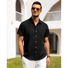 image:imageAlimens amp Gentle Mens Linen Shirts Short Sleeve Button Down Shirts Wrinkle Free Casual Vacation Beach Summer TopsBlack