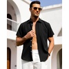image:imageAlimens amp Gentle Mens Linen Shirts Short Sleeve Button Down Shirts Wrinkle Free Casual Vacation Beach Summer TopsBlack