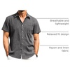 image:imageAlimens amp Gentle Mens Linen Shirts Short Sleeve Button Down Shirts Wrinkle Free Casual Vacation Beach Summer TopsBlack Grey
