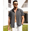 image:imageAlimens amp Gentle Mens Linen Shirts Short Sleeve Button Down Shirts Wrinkle Free Casual Vacation Beach Summer TopsBlack Grey