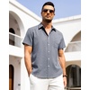 image:imageAlimens amp Gentle Mens Linen Shirts Short Sleeve Button Down Shirts Wrinkle Free Casual Vacation Beach Summer TopsBlue