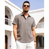 image:imageAlimens amp Gentle Mens Linen Shirts Short Sleeve Button Down Shirts Wrinkle Free Casual Vacation Beach Summer TopsBrown