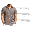 image:imageAlimens amp Gentle Mens Linen Shirts Short Sleeve Button Down Shirts Wrinkle Free Casual Vacation Beach Summer TopsBrown