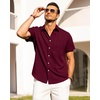 image:imageAlimens amp Gentle Mens Linen Shirts Short Sleeve Button Down Shirts Wrinkle Free Casual Vacation Beach Summer TopsBurgundy