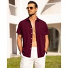 image:imageAlimens amp Gentle Mens Linen Shirts Short Sleeve Button Down Shirts Wrinkle Free Casual Vacation Beach Summer TopsBurgundy