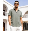 image:imageAlimens amp Gentle Mens Linen Shirts Short Sleeve Button Down Shirts Wrinkle Free Casual Vacation Beach Summer TopsGreen
