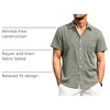 image:imageAlimens amp Gentle Mens Linen Shirts Short Sleeve Button Down Shirts Wrinkle Free Casual Vacation Beach Summer TopsGreen