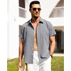 image:imageAlimens amp Gentle Mens Linen Shirts Short Sleeve Button Down Shirts Wrinkle Free Casual Vacation Beach Summer TopsGrey