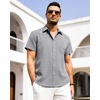image:imageAlimens amp Gentle Mens Linen Shirts Short Sleeve Button Down Shirts Wrinkle Free Casual Vacation Beach Summer TopsGrey