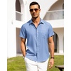 image:imageAlimens amp Gentle Mens Linen Shirts Short Sleeve Button Down Shirts Wrinkle Free Casual Vacation Beach Summer TopsIce Blue