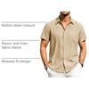 image:imageAlimens amp Gentle Mens Linen Shirts Short Sleeve Button Down Shirts Wrinkle Free Casual Vacation Beach Summer TopsKhaki