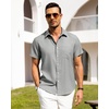 image:imageAlimens amp Gentle Mens Linen Shirts Short Sleeve Button Down Shirts Wrinkle Free Casual Vacation Beach Summer TopsLight Grey