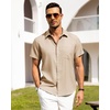 image:imageAlimens amp Gentle Mens Linen Shirts Short Sleeve Button Down Shirts Wrinkle Free Casual Vacation Beach Summer TopsLight Khaki