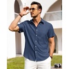 image:imageAlimens amp Gentle Mens Linen Shirts Short Sleeve Button Down Shirts Wrinkle Free Casual Vacation Beach Summer TopsNavy Blue