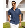image:imageAlimens amp Gentle Mens Linen Shirts Short Sleeve Button Down Shirts Wrinkle Free Casual Vacation Beach Summer TopsNavy Blue
