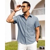 image:imageAlimens amp Gentle Mens Linen Shirts Short Sleeve Button Down Shirts Wrinkle Free Casual Vacation Beach Summer TopsPeacock Blue