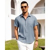 image:imageAlimens amp Gentle Mens Linen Shirts Short Sleeve Button Down Shirts Wrinkle Free Casual Vacation Beach Summer TopsPeacock Blue