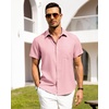 image:imageAlimens amp Gentle Mens Linen Shirts Short Sleeve Button Down Shirts Wrinkle Free Casual Vacation Beach Summer TopsPink
