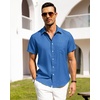 image:imageAlimens amp Gentle Mens Linen Shirts Short Sleeve Button Down Shirts Wrinkle Free Casual Vacation Beach Summer TopsRoyal Blue