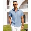 image:imageAlimens amp Gentle Mens Linen Shirts Short Sleeve Button Down Shirts Wrinkle Free Casual Vacation Beach Summer TopsSky Blue