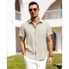 image:imageAlimens amp Gentle Mens Linen Shirts Short Sleeve Button Down Shirts Wrinkle Free Casual Vacation Beach Summer TopsTan