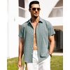 image:imageAlimens amp Gentle Mens Linen Shirts Short Sleeve Button Down Shirts Wrinkle Free Casual Vacation Beach Summer TopsTeal