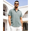 image:imageAlimens amp Gentle Mens Linen Shirts Short Sleeve Button Down Shirts Wrinkle Free Casual Vacation Beach Summer TopsTeal