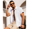 image:imageAlimens amp Gentle Mens Linen Shirts Short Sleeve Button Down Shirts Wrinkle Free Casual Vacation Beach Summer TopsWhite