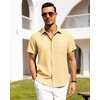 image:imageAlimens amp Gentle Mens Linen Shirts Short Sleeve Button Down Shirts Wrinkle Free Casual Vacation Beach Summer TopsYellow