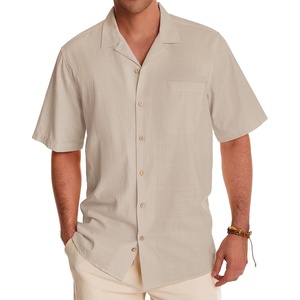 image:imageAlimens amp Gentle Mens Linen Shirts Cotton Hawaiian Shirts Short Sleeve Button Down Shirts Casual Summer Beach TopsBeige