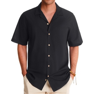 image:imageAlimens amp Gentle Mens Linen Shirts Cotton Hawaiian Shirts Short Sleeve Button Down Shirts Casual Summer Beach TopsBlack