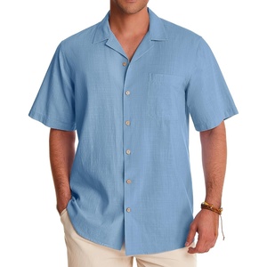 image:imageAlimens amp Gentle Mens Linen Shirts Cotton Hawaiian Shirts Short Sleeve Button Down Shirts Casual Summer Beach TopsBlue Heaven