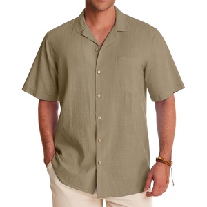image:imageAlimens amp Gentle Mens Linen Shirts Cotton Hawaiian Shirts Short Sleeve Button Down Shirts Casual Summer Beach TopsBrown