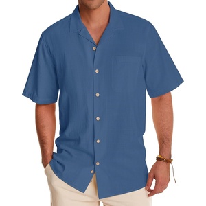image:imageAlimens amp Gentle Mens Linen Shirts Cotton Hawaiian Shirts Short Sleeve Button Down Shirts Casual Summer Beach TopsDenim Blue
