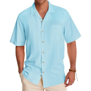 image:imageAlimens amp Gentle Mens Linen Shirts Cotton Hawaiian Shirts Short Sleeve Button Down Shirts Casual Summer Beach TopsIsland Blue