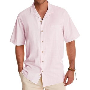 image:imageAlimens amp Gentle Mens Linen Shirts Cotton Hawaiian Shirts Short Sleeve Button Down Shirts Casual Summer Beach TopsPale Pink