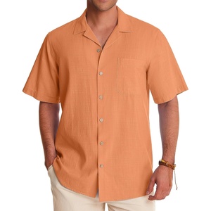 image:imageAlimens amp Gentle Mens Linen Shirts Cotton Hawaiian Shirts Short Sleeve Button Down Shirts Casual Summer Beach TopsPersimmon Orange