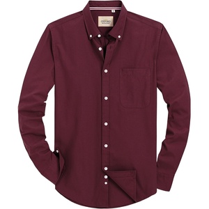 image:imageAlimens amp Gentle Mens Solid Oxford Shirt Long Sleeve Dress Shirt Work Casual Button Down Shirts with PocketWine Red