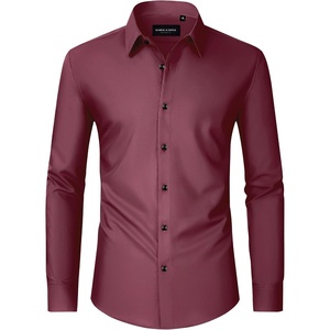 image:imageMens Dress Shirts Long Sleeve Wrinkle Free Business Button Down ShirtDark Red