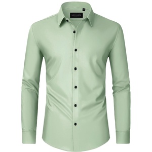 image:imageMens Dress Shirts Long Sleeve Wrinkle Free Business Button Down ShirtLight Green