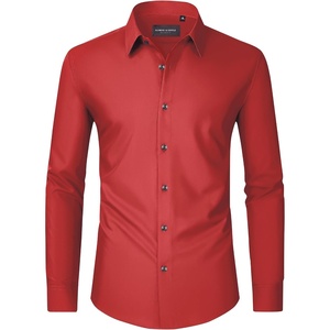 image:imageMens Dress Shirts Long Sleeve Wrinkle Free Business Button Down ShirtRed
