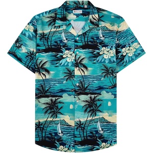image:imageMens Hawaiian Shirt Summer Beach Casual Short Sleeve Button Down ShirtsDark Green Beach