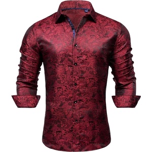 image:imageMens Paisley Dress Shirt Long Sleeve Button Down Floral Shirt Party WeddingBlack Red