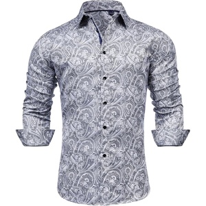 image:imageMens Paisley Dress Shirt Long Sleeve Button Down Floral Shirt Party WeddingSilver
