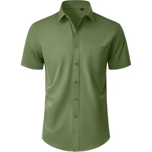 image:imageMens Short Sleeve Dress Shirt Wrinkle Free Button Down Shirt with PocketArmy Green