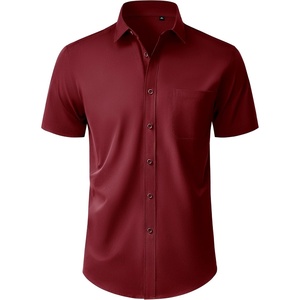 image:imageMens Short Sleeve Dress Shirt Wrinkle Free Button Down Shirt with PocketBurgundy