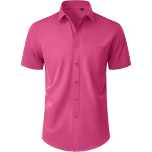 image:imageMens Short Sleeve Dress Shirt Wrinkle Free Button Down Shirt with PocketHot Pink