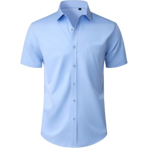 image:imageMens Short Sleeve Dress Shirt Wrinkle Free Button Down Shirt with PocketLight Blue